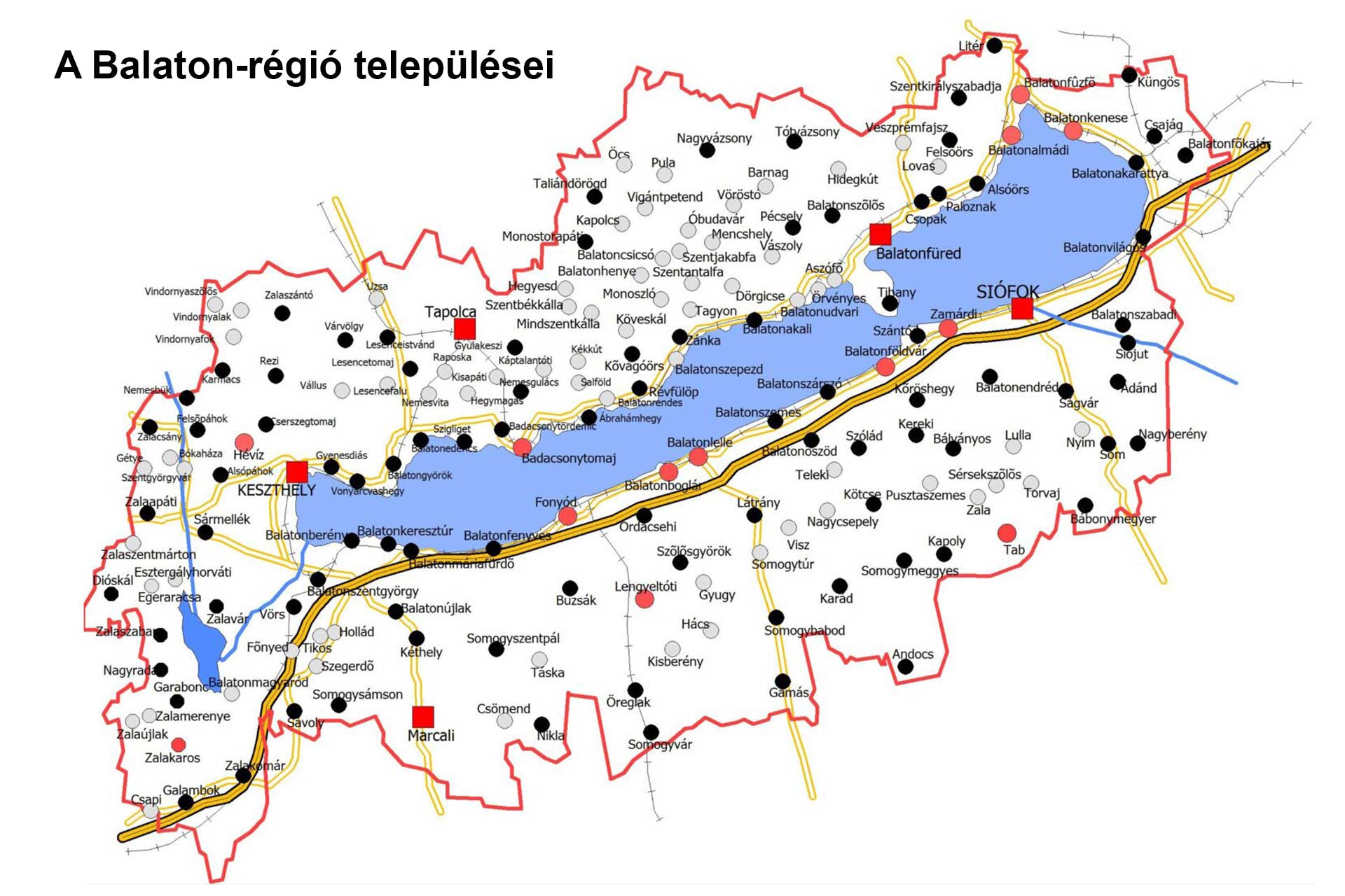 A Balaton-régió települései, térképen